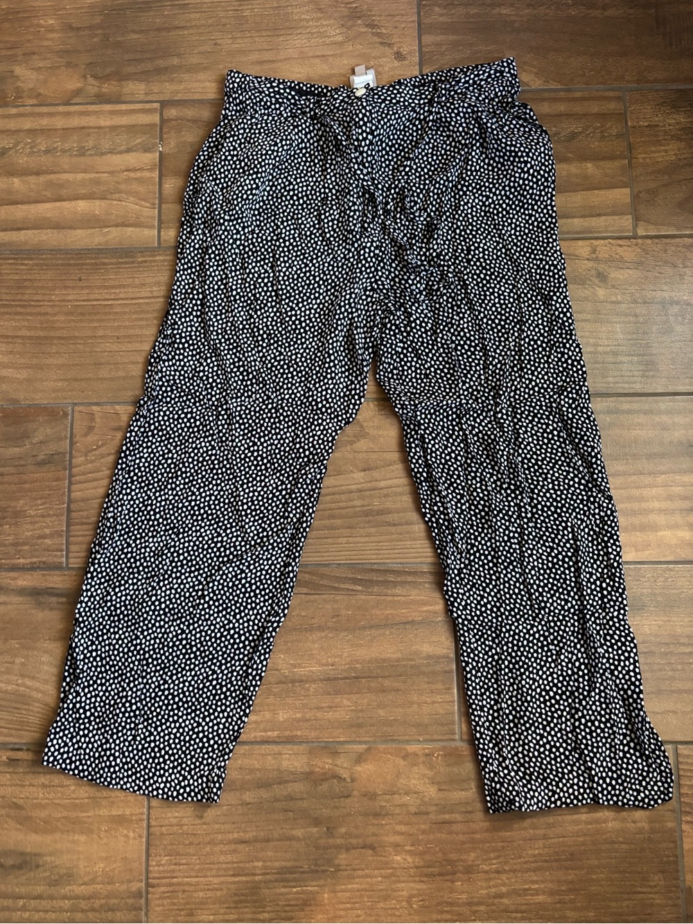 F.L. Malik Black White Polka Dot Wide Leg Tie Waist Pants Size 8